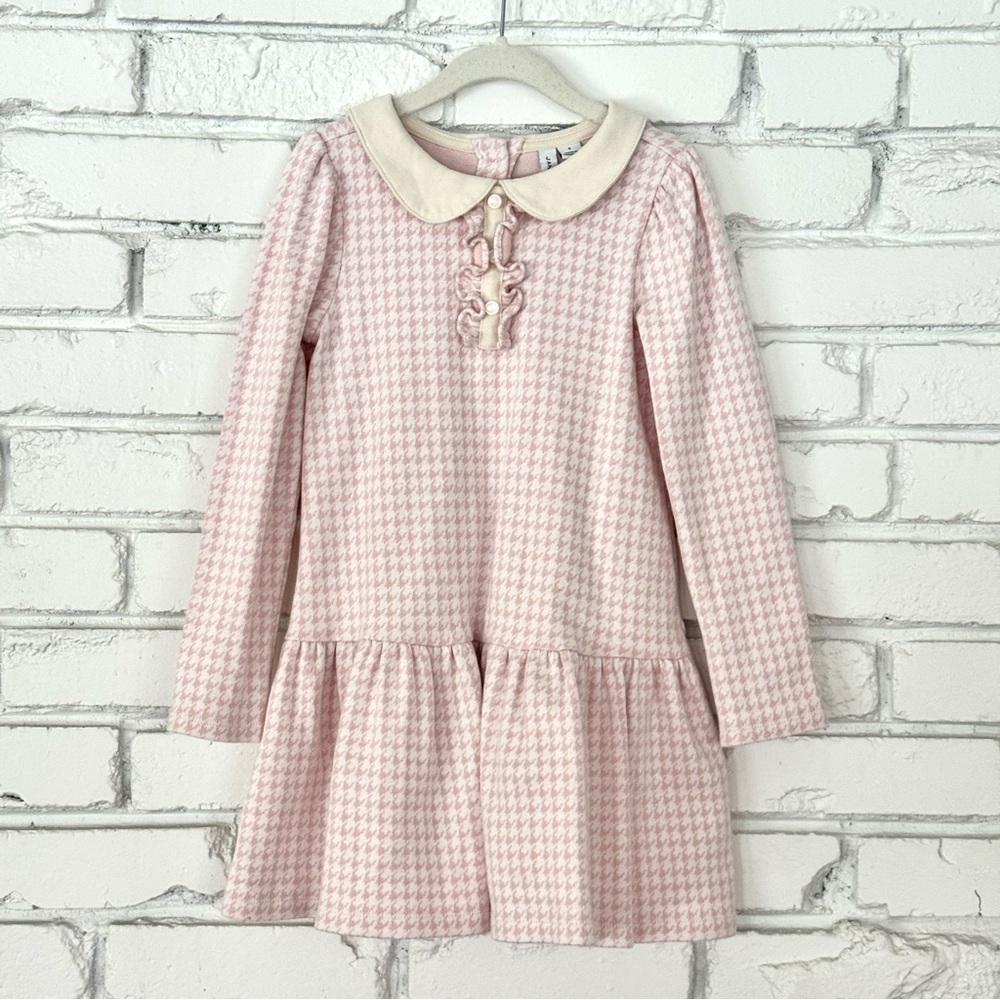 Janie and Jack Pink Houndstooth Dress with Cream Collar